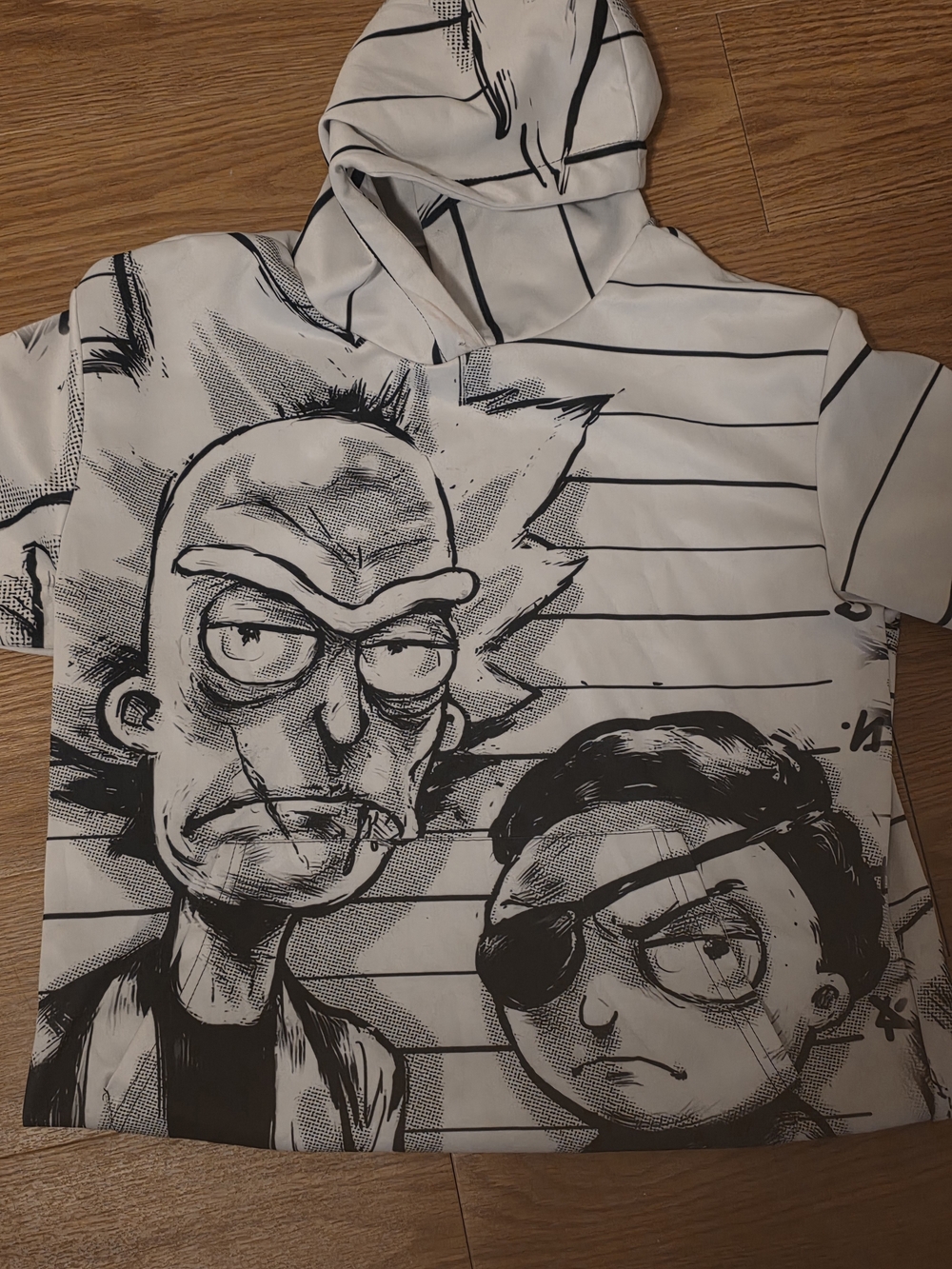 White & Black Graphic Hooded Men's Shirt - Rick and Morty Inspired